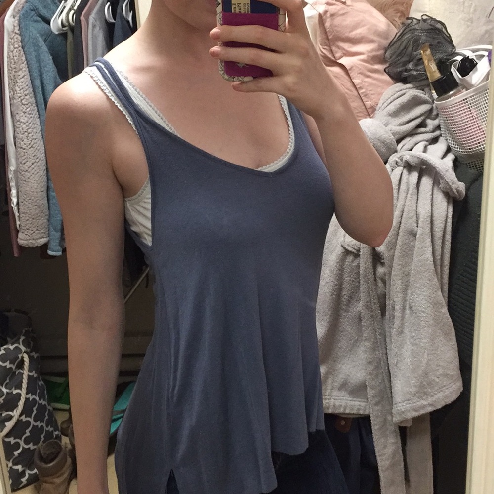 Blue and flowing strappy tank top